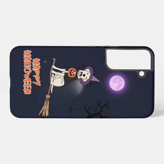 Moonlit Pup – Halloween Dog in Witch Hat Samsung Galaxy Hülle (Rückseite (Horizontal))