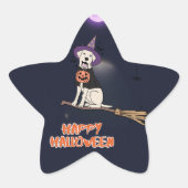 Moonlit Pup – Halloween Dog in Witch Hat Stern-Aufkleber (Vorderseite)