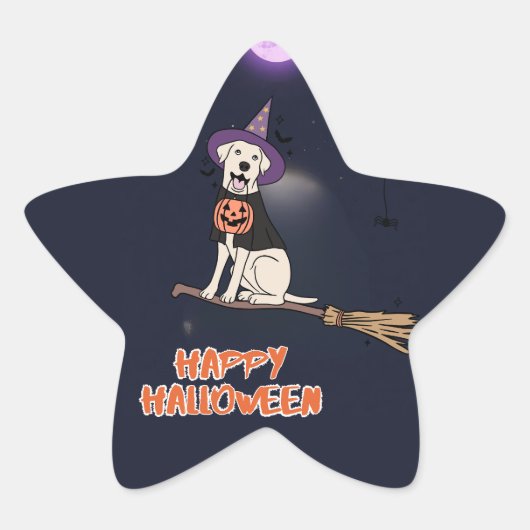 Moonlit Pup – Halloween Dog in Witch Hat Stern-Aufkleber (Vorderseite)