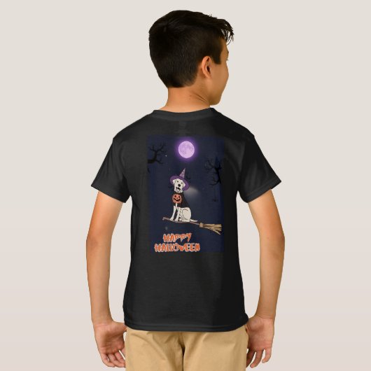 Moonlit Pup – Halloween Dog in Witch Hat T-Shirt (Schwarz voll)