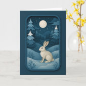 Moonlit Rabbit in Snowy Forest Card Karte (Gelbe Blume)