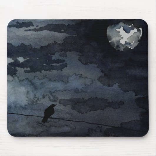 Moonlit Rabe - Vollmond-Kunst Mousepad (Vorne)