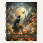 Moonlit Raven Magischer Herbstwald Notizblock (Vorderseite)