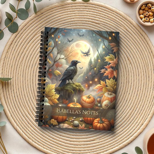 Moonlit Raven Magischer Herbstwald Notizblock