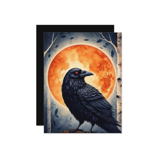 Moonlit Raven on Birch Tree Mitteilungskarte (Vorderseite/Rückseite Beispiel)
