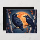 Moonlit Ravens auf Birkenbäumen Begleitkarte (Vorne/Hinten)