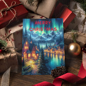 Moonlit Reflections: Night Lake with Houses Postkarte