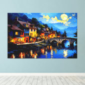Moonlit Riverside Village Leinwanddruck (Insitu (Holzboden))