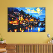 Moonlit Riverside Village Leinwanddruck (Insitu (Wohnzimmer))