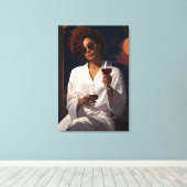 Moonlit Romance: Frau und das Glas Wein Leinwanddruck (Insitu (Holzboden))