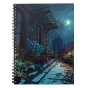Moonlit Rooftop Garden Night Notebook Notizblock