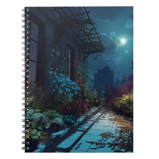 Moonlit Rooftop Garden Night Notebook Notizblock (Vorderseite)