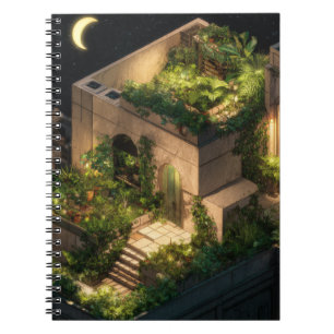Moonlit Rooftop Garden Retreat Notebook Notizblock