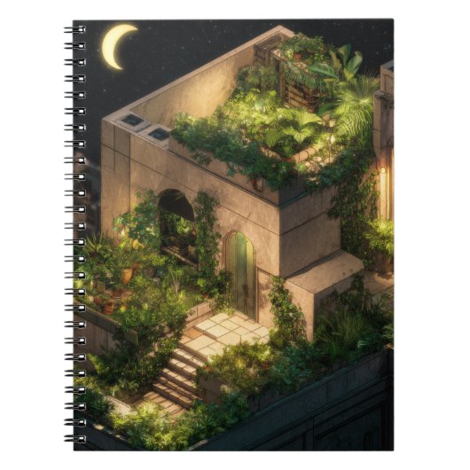 Moonlit Rooftop Garden Retreat Notebook Notizblock (Vorderseite)