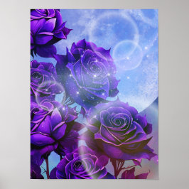 Moonlit Rose Garden Poster