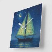 Moonlit Sailboat - Pastel Painting Style Night Art Quadratische Wanduhr (Winkel)