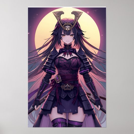 Moonlit Samurai Shadow — Elegant Anime Warrior Gir Poster (Vorne)