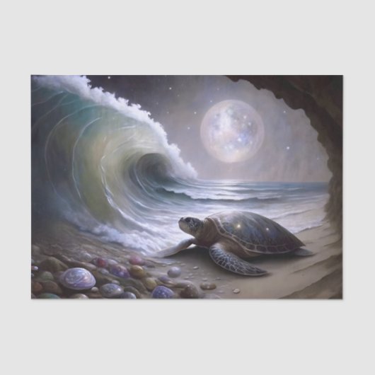 Moonlit Sea Turtle Ocean Wave Decoupage Seidenpapier (Vorderseite)