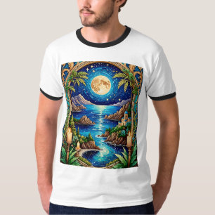 Moonlit Seaside Sanctuary Fantasy Art Tshirt
