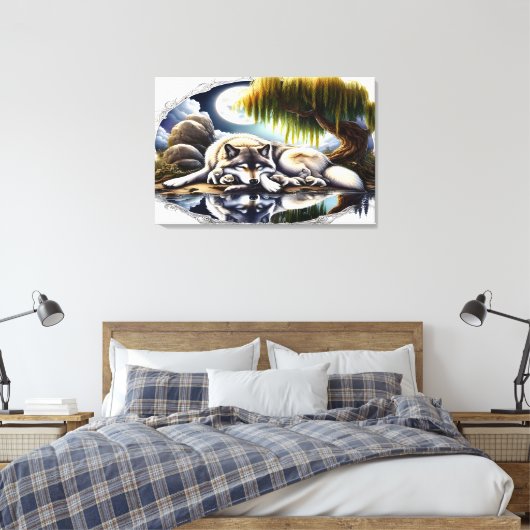 Moonlit Serenity A Slumbering Wolf 36x24 Leinwanddruck (Insitu (Schlafzimmer))