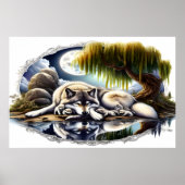Moonlit Serenity A Slumbering Wolf 36x24 Poster (Vorne)