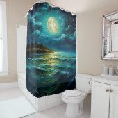 "Moonlit Serenity: Nighttime Seascape" Duschvorhang (Beispiel)