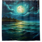 "Moonlit Serenity: Nighttime Seascape" Duschvorhang (Vorderseite)