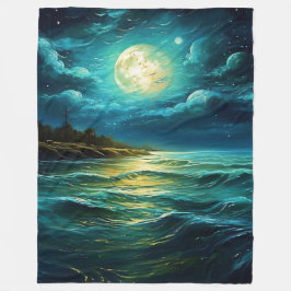 "Moonlit Serenity: Nighttime Seascape" Fleecedecke