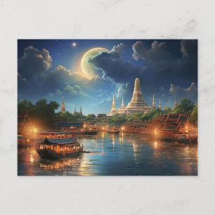 Moonlit Serenity over Wat Arun, Bangkok Feiertagspostkarte