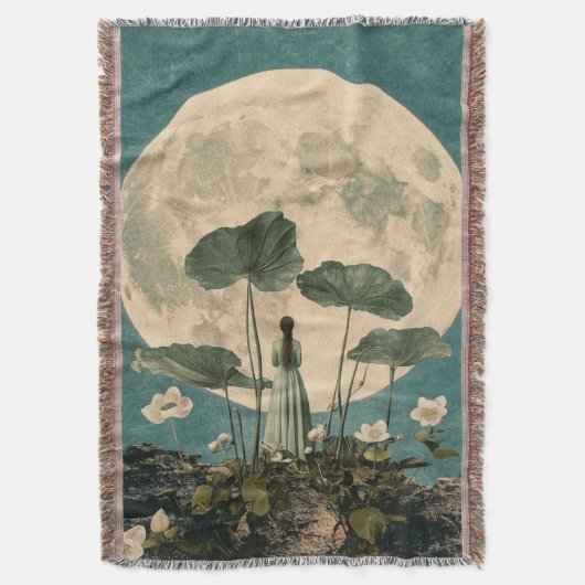 Moonlit Serenity - Vintage Lotus Szene Decke (Vorderseite Vertikal)