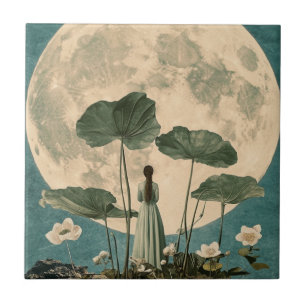 Moonlit Serenity - Vintage Lotus Szene Fliese