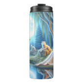 Moonlit Serenity, Woman und Wolf Pack. Thermosbecher (Vorderseite)