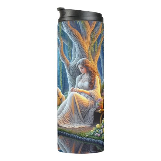 Moonlit Serenity, Woman und Wolf Pack. Thermosbecher (Nach rechts gedreht)