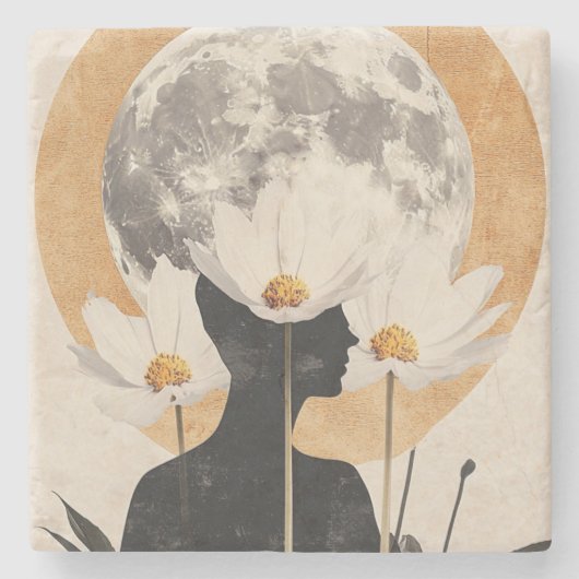 Moonlit Silhouette - Boho Vintag Elegante Steinuntersetzer (Vorderseite)