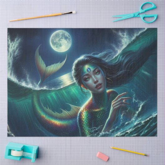 Moonlit Siren - Dekoupage von Meerjungfrau Seidenpapier (Basteln)