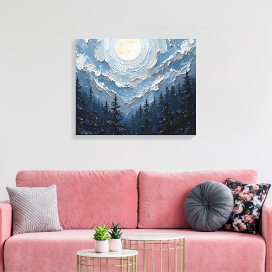 Moonlit Sky Over Forest Premium Wrapped Canvas Wal Leinwanddruck (Insitu (Wohnzimmer))