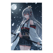 Moonlit Snow Samurai — Elegant Anime Girl Warrior