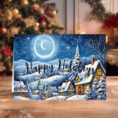 Moonlit Snowy Village Weihnachtsfeiertag Feiertagskarte