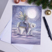 Moonlit Solstice Fairy and Polar Bear Art Postkarte