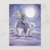 Moonlit Solstice Fairy and Polar Bear Art Postkarte (Vorderseite)