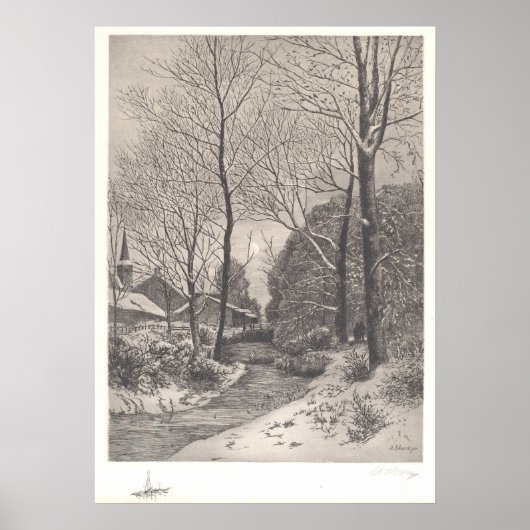 Moonlit Spaziergang im Winter, American Fine Art P Poster (Vorne)