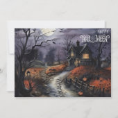 Moonlit Spuk House Happy Halloween Feiertagskarte (Vorderseite)