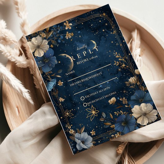 Moonlit Starflower Wedding RSVP Karte