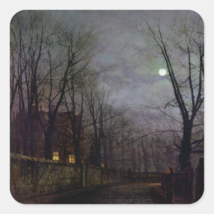 Moonlit Straßen-Szene, 1882 (Öl auf Leinwand) 2 Quadratischer Aufkleber