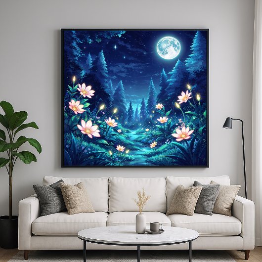 Moonlit Stream - Art der Illustration in der Nacht Poster