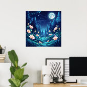Moonlit Stream - Art der Illustration in der Nacht Poster (Heimbüro)