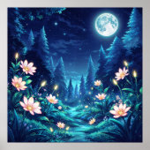Moonlit Stream - Art der Illustration in der Nacht Poster (Vorne)