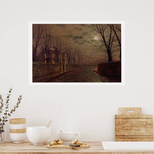 Moonlit Street Scene, 1882 (Öl auf Leinwand) Poster (Küche)