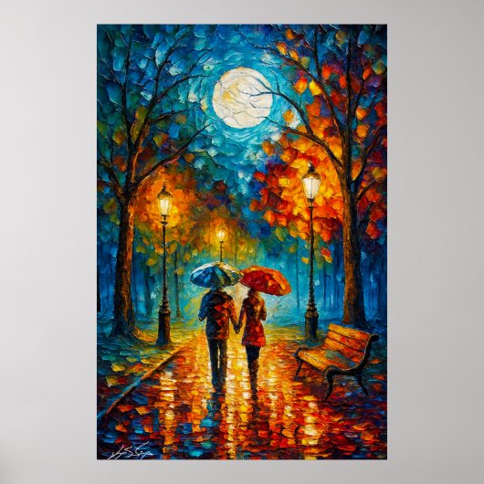 Moonlit Stroll - Romantic Rain Walk Poster (Vorne)