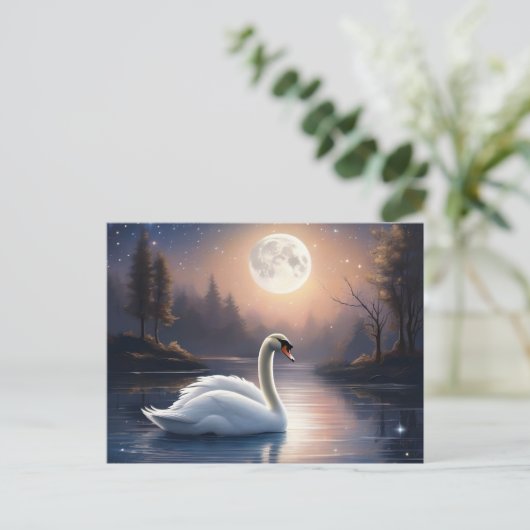 Moonlit Swan Postkarte (Stehend Vorderseite)